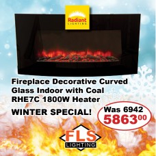 Fireplace Decorative Curved Glass Indoor with Coal RHE7C 1800W Heater