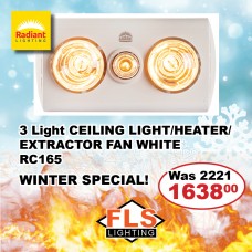 3 Light CEILING LIGHT/HEATER/EXTRACTOR FAN WHITE RC165