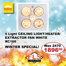 5 Light CEILING LIGHT/HEATER/EXTRACTOR FAN WHITE RC166